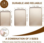 Baking Sheet Pan Set of 3, Commercial Cookie Sheets for Baking, Nonstick Half/Quarter/Jelly Roll Pans Replacement Toaster Oven Tray, Heavy Duty & Easy Clean, Champagne Gold