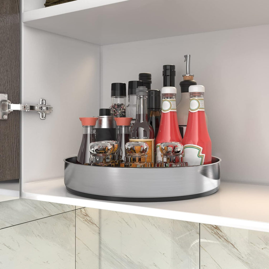 VAEHOLD Pantry Cabinet Lazy Susan Stainless Steel Black Spice Rack Turntable - Decorative Trays Storage Containers Organizer for Kitchen Cabinet, Snacks, Bathroom (10 inches)