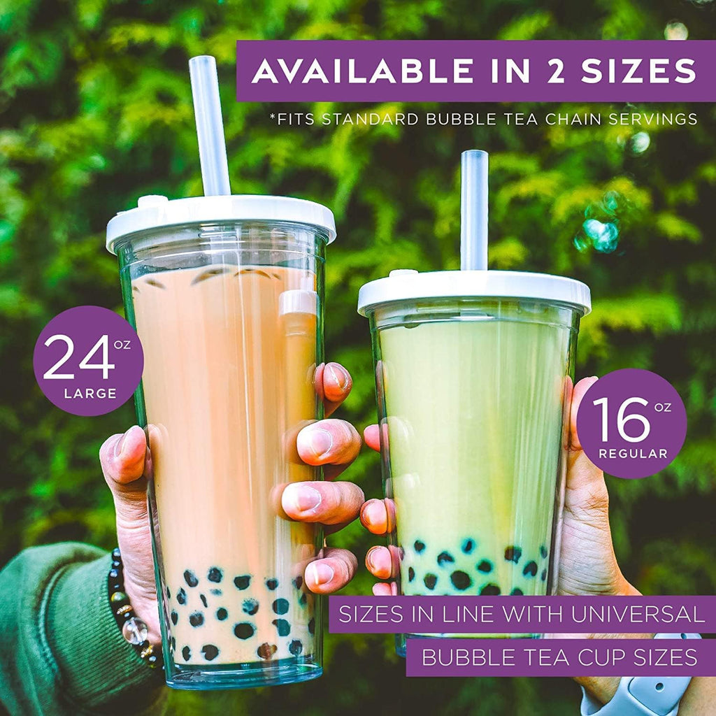 Reusable Boba Cup for Regular Size Bubble Tea (16 Oz), Angled Straws, Leak Proof Design, Double Wall Insulated Bubble Tea Cup