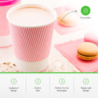 Restaurantware-12 Ounce Disposable Coffee Cups, 500 Ripple Wall Hot Cups For Coffee - Lids Sold Separately, Rolled Rim, Light Pink Paper Insulated Coffee Cups, For Hot Coffee, Tea, And More