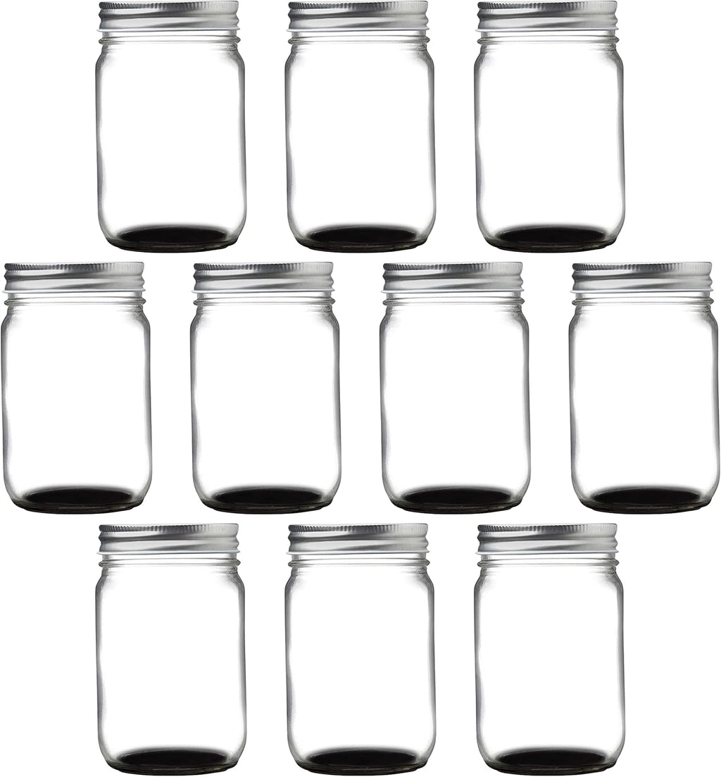 DISCOUNT PROMOS 10 Decorating Mason Jars Set, 12 oz. - Canning, Aluminum Lid - Black