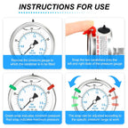 MEANLIN MEASURE 0~40Psi Liquid Filled Pressure Gauge Stainless Steel 2.5" FACE DIAL 1/4" NPT 316 Stainless Steel Joint for Pool Sand Filter Water Oil Air Pressure Test Back Mount, with 2PCS Snaps