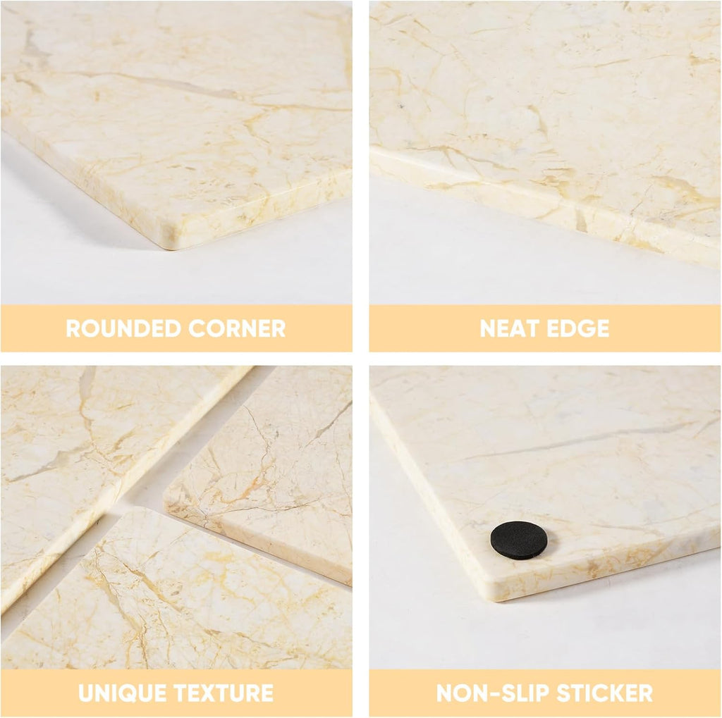 Koville Natural Marble Cutting Board for Kitchen Pastry Bread, 12" x 8" Genuine Marble Cheese Board Stone Tray for Counter, Stone Cutting Boards Bathroom Perfume Jewelry Tray for Decor(Yellow)