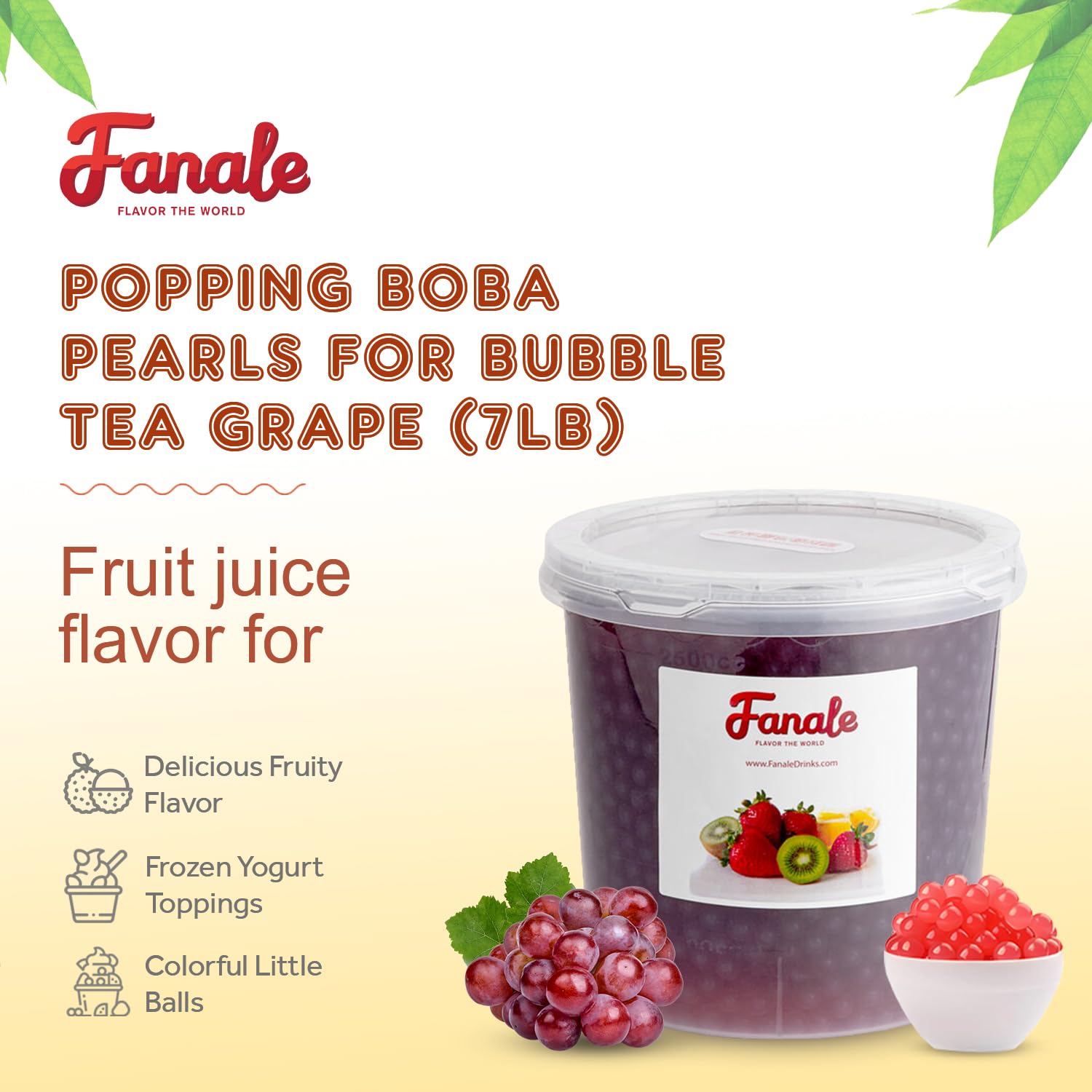 Fanale Grape Popping Boba Pearls, Vegan, Non GMO, Gluten Free, Fat Free, Perfect for Bubble Tea, Smoothies, Ice Cream, Desserts, and Beverages.