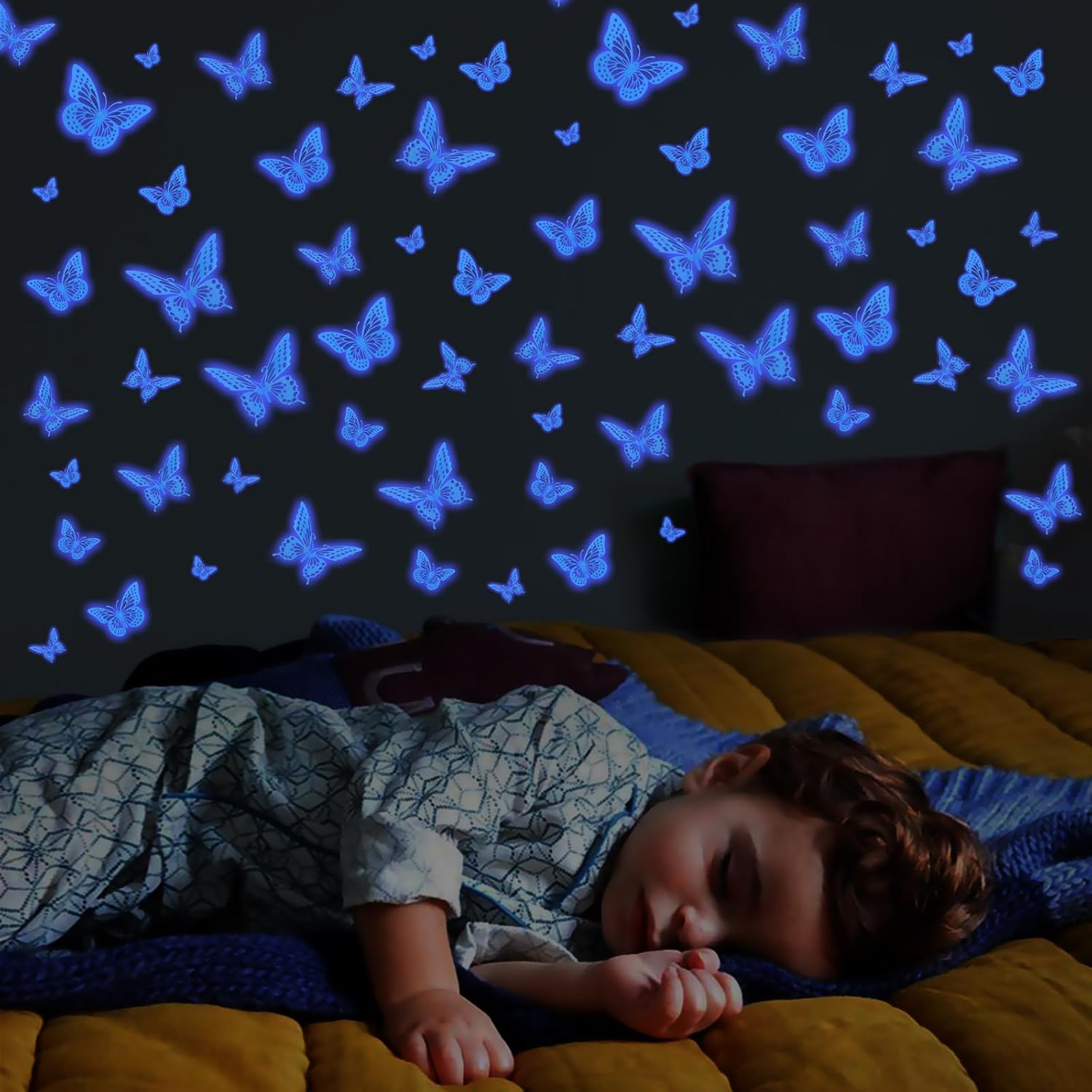 SAOROPEB Glow in The Dark 3D Butterfly 24 Pcs 3 Sizes, Luminous Butterfly Stickers for Ceiling or Wall, Glow in The Dark Party Supplies, Removable Luminous Stickers for Kids Babys Nursery (Blue)
