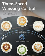 Rechargeable Milk Frother with Stand, Electric Frother Wand Handheld Coffee Foam Maker Detachable Stainless Steel Whisk Drink Mixer Foamer for Latte, Cappuccino, Hot Chocolate, Egg (White)