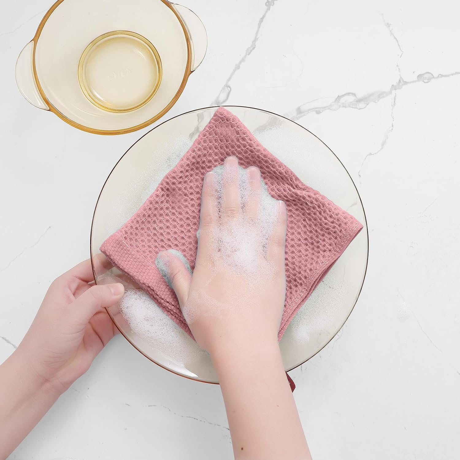 Homaxy 100% Cotton Waffle Weave Kitchen Dish Cloths, Ultra Soft Absorbent Quick Drying Dish Towels, 12 x 12 Inches, 6-Pack, Dried Rose