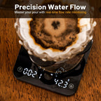 KitchenTour CaféMetric Coffee Scale with Timer 0.1g/2000g - Precision Scale for Espresso & Pour Over - Water Flow Speed Mode and Coffee Powder-to-Liquid Ratio Mode - Rechargeable, LCD Display-Black