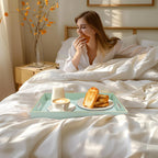 MAONAME Mint Green Serving Tray with Handles, Modern Decorative Trays for Coffee Table, Plastic Rectangular Trays for Ottoman, Bathroom, Decor, 15.8” x 10.2” x1.4