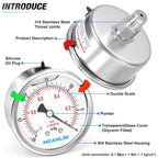 MEANLIN MEASURE -30inHG~0Psi Vacuum Pressure Gauge 316 Stainless Steel Joint 1/4" NPT 2.5" FACE DIAL, Liquid Filled Pressure Gauge WOG Water Oil Air Back Mount with Stainless Steel Hex Bushing, Snaps