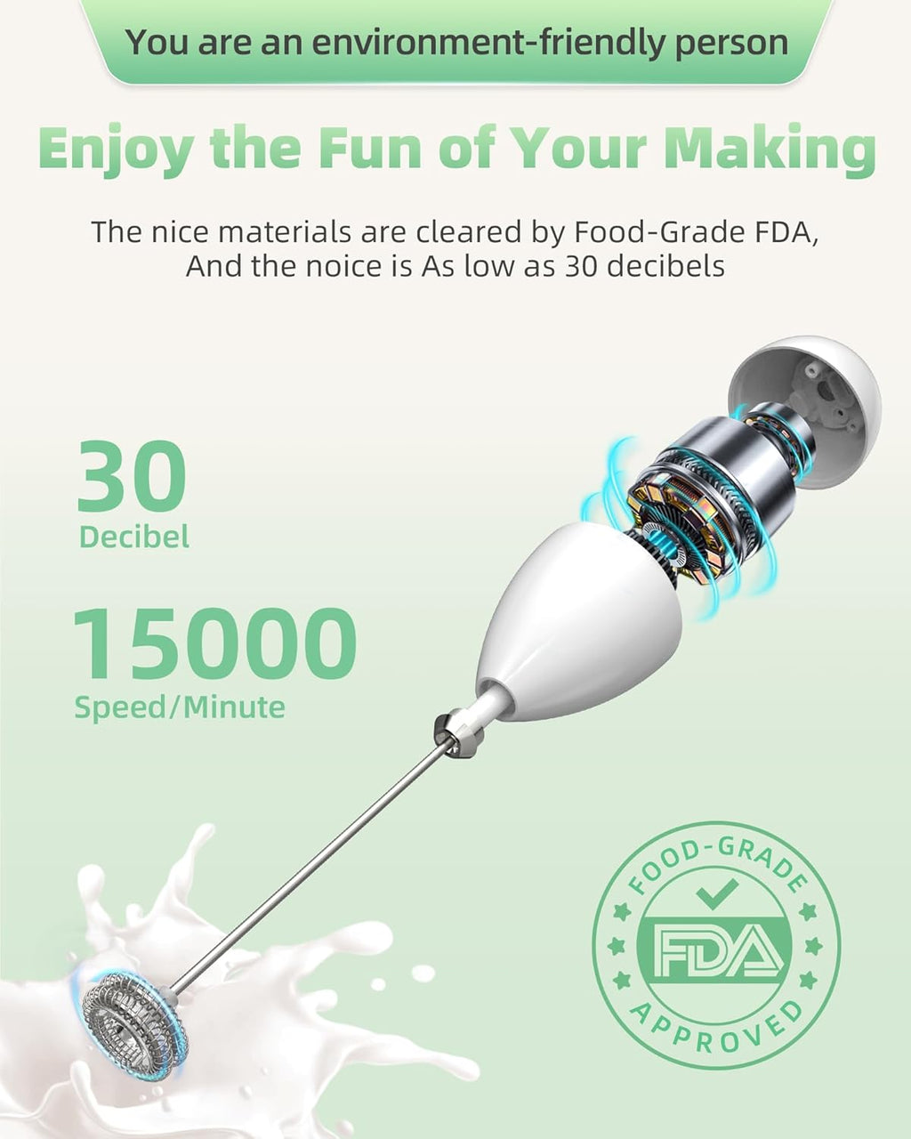 Rechargeable Milk Frother Handheld, Travel Portable Frother Wand for Coffee, USB C Electric Whisk with Stand & Case, Waterproof Hand Drink Mixer for Lattes, Cappuccino, Matcha, Egg (White)