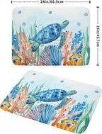 Giwawa Sea Turtle Dish Drying Mat 18x24in Watercolor Blue Tortoise Dish Drainer Mats Nautical Ocean Coral Seashell Seaweed Microfiber Dish Drying Pad for Kitchen Countertop Large Decor