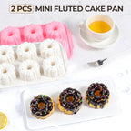 Mini Bundt Cake Pans for Baking, 2Pcs Silicone 6-Cavity Fluted Tube Cake Pan with Metal Reinforced Frame, Nonstick Baking Molds for Cupcake, Brownie, Donuts, Cornbread, Jello