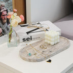 Koville Natural Travertine Tray for Bathroom Countertop, 12"x6" Vanity Decorative Marble Tray for Perfume, Candles, Jewelry, Stone Catchall Trays Jewelry Dish, Silver Stone Trays for Kitchen Counter