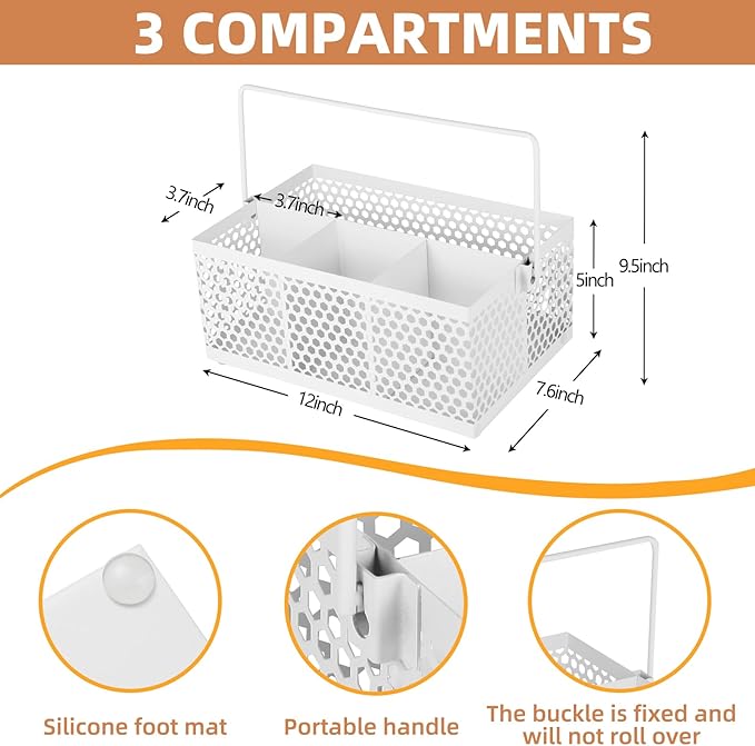 Utensil Holder, Silverware Caddy,Organizer Cutlery Holder, Kitchen Countertop Organizer, Metal Mesh White