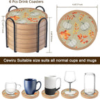 Pumpkins Coaster Set of 6 Cewiru Halloween Coasters for Drinks Absorbent Cup Mats for Table Protection Unique Fall Round Coasters for Coffee Table Kitchen Decor 4.3"