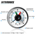 MEANLIN MEASURE 0-60Psi 1/4" NPT Pressure Gauge Box with dial for selecting Filter, 3-2-3% Accuracy, Center Back Mount, with 1/2" NPT and 3/8" NPT Hex Bushing