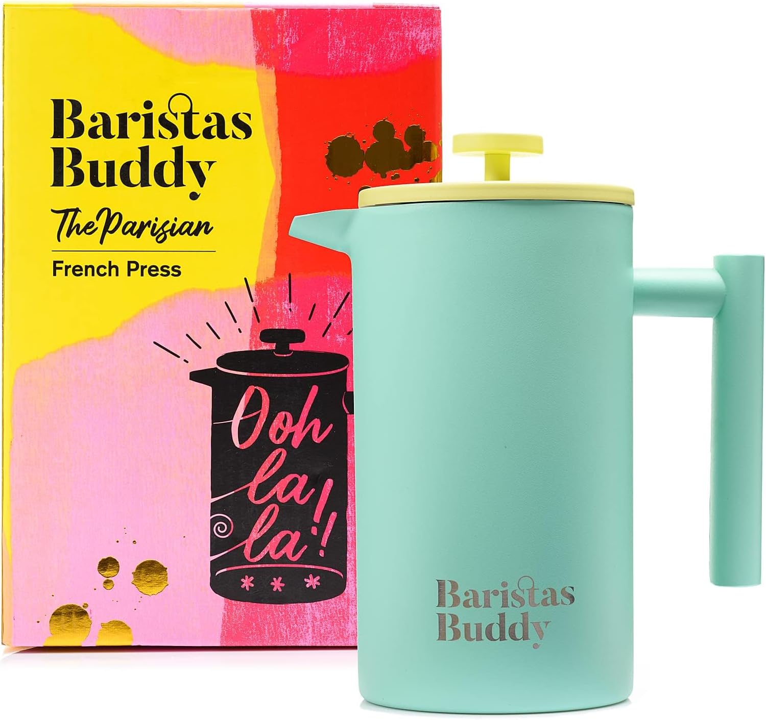 French Press Coffee Maker - Insulated, Stainless Steel Manual Coffee Makers For Home, Office Or Camping - Large 34oz Capacity For 4 Cups