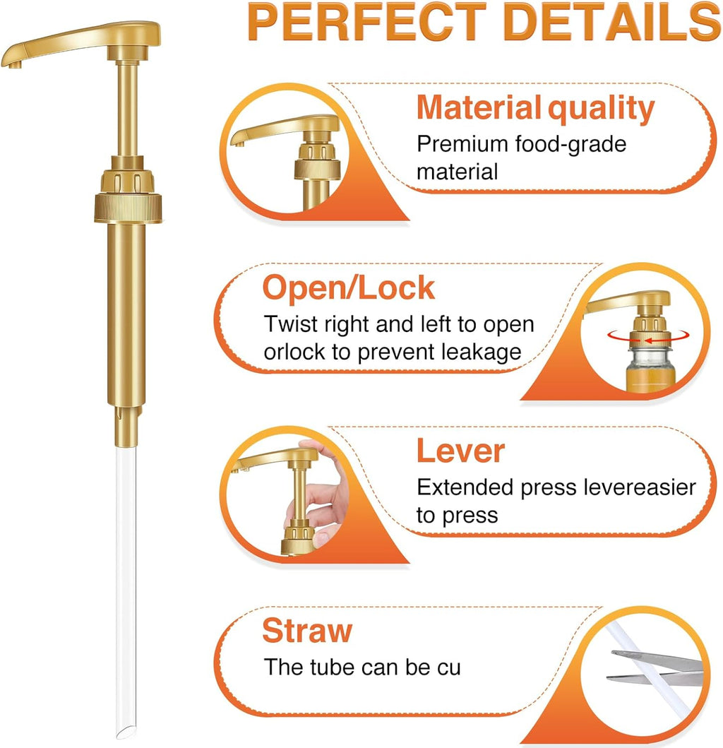 VOISEN Coffee Syrup Pumps, 12 Pack Gold Syrup Pump, Skinny Syrup Pump for 750ml 25.4oz Syrup Bottle, Syrup Pumps Dispenser for Kitchen Dinning Coffee Bar Drinking Mixes,DaVinci,Jordans