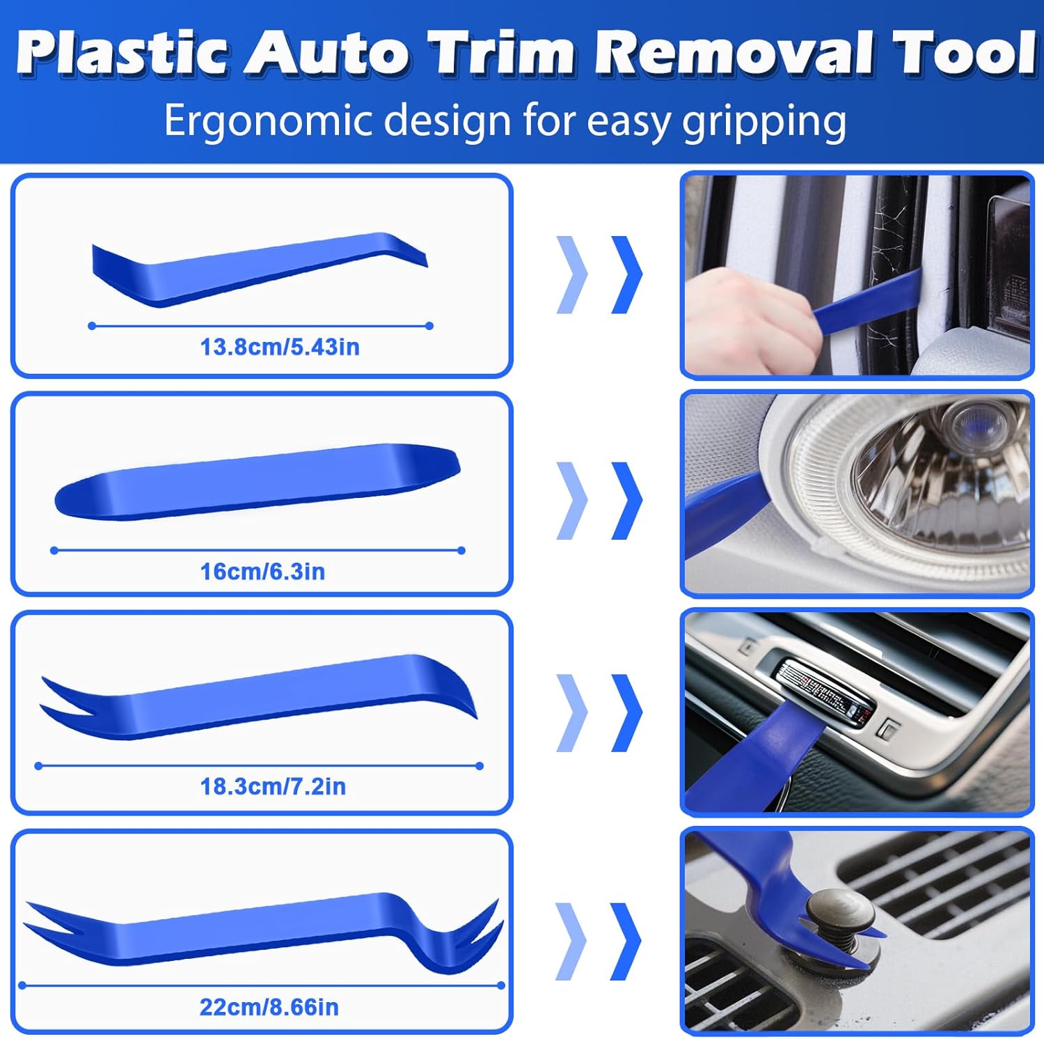 17Pcs Mechanic Hook and Pick Tool Set & Car Trim Removal Kit with Fastener Clip Pliers,Rivet Puller,Magnetic Pickup,Gasket Scraper,Non-Scratch Plastic Pry Tools for Automotive Repair-Blue