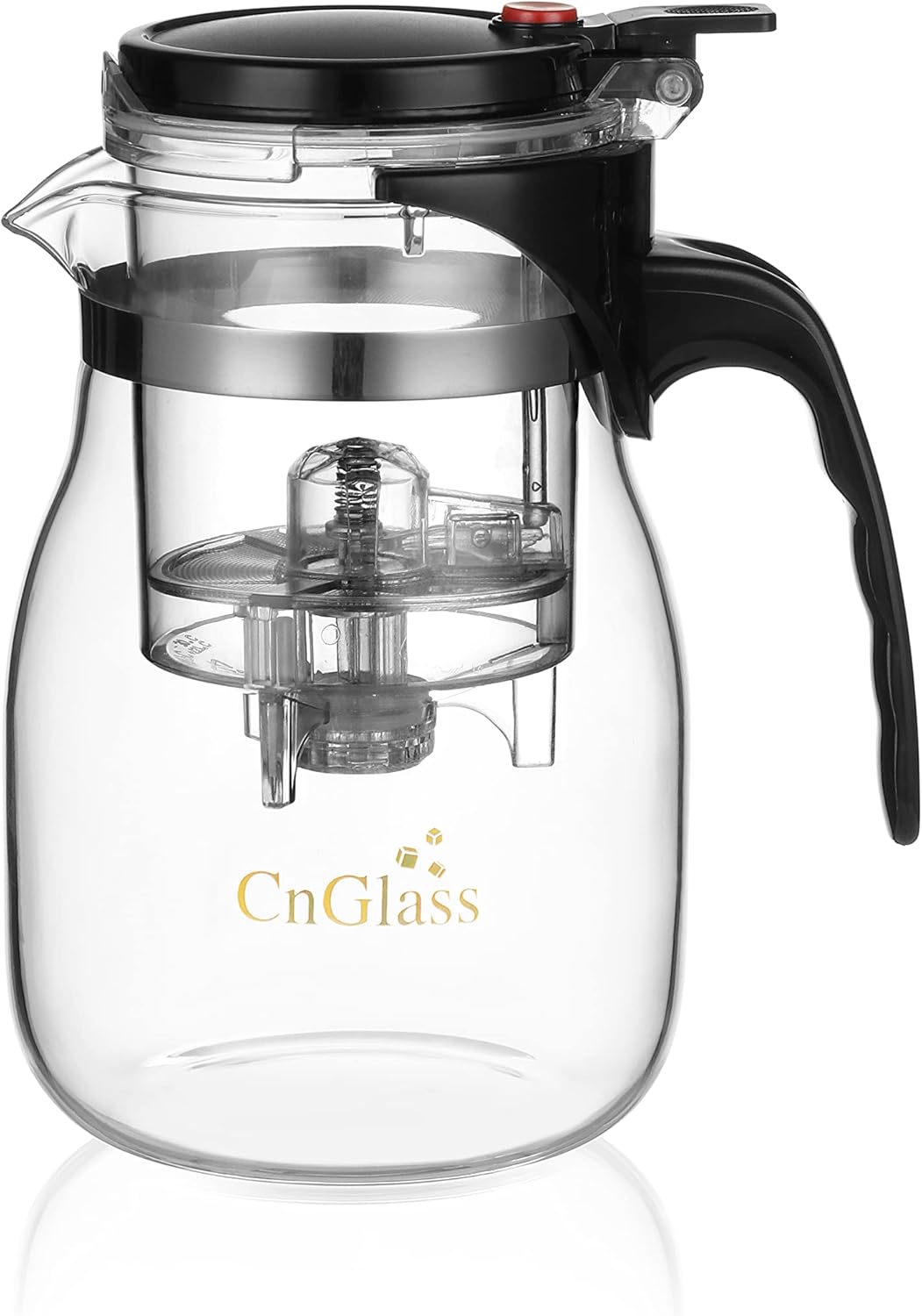 CNGLASS Glass Teapot with Removable Infuser,25oz Clear Tea Kettle with One Button Press to Filter the Tea Soup,Loose Leaf and Blooming Tea Maker