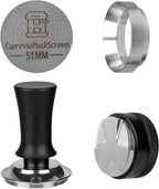51mm Espresso Tamper Set - Spring-loaded Coffee Tamper, Adjustable Depth Espresso Distributor Leveler, Magnetic Dosing Funnel Aluminum Metal, Reusable Puck Screen, Fit for 51mm Portafilters
