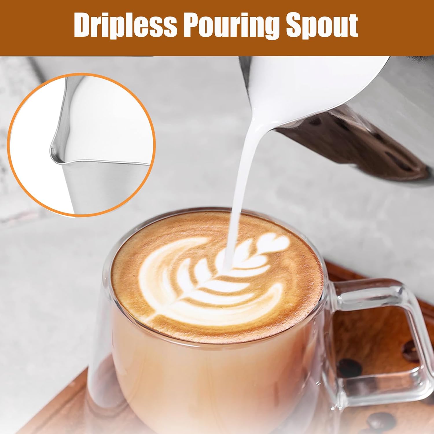 Stainless Steel Milk Frothing Pitcher - 20oz (600ml), Espresso Steaming Pitcher with Anti-scald Handle for Coffee, Cappuccino, Latte Art