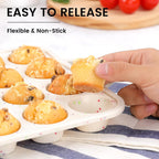 Vinino Mini Muffin Pan with Metal Reinforced Frame-1Pack, Silicone Cupcake Pan for Baking 24 Cup Mini Size, BPA Free Silicone Muffin Tray, Cupcake Baking Pan Molds for Oven Dishwasher Safe-Cream