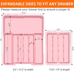 Silverware Organizer Expandable Silverware Drawer Organizer Adjustable Drawer Organizer, Flatware Cutlery Tray for Spoons Forks Knives Kitchen Organizers Storage,Pink