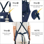 Cotton Canvas Cross Back Apron for Art Painting Garden Chef Bartender Work,Women Men 3 Pockets Waterproof Adjustable M-XXL