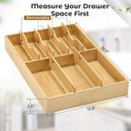 Fabsome Silverware Organizer for Kitchen Drawers, 2.5'' Deep 12.8'' Wide Bamboo Wood Flatware Tray with Deep Slots for Large Cutlery Utensil Drawer