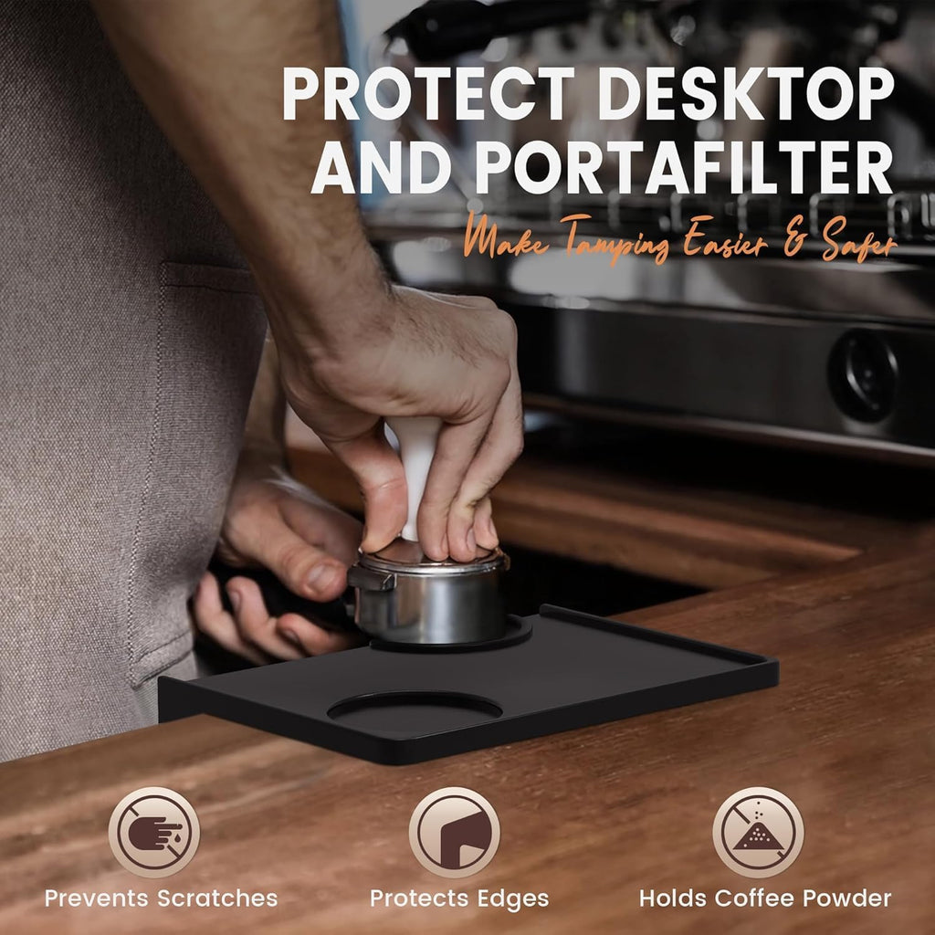 Tamping Mat for Espresso Machine - Non-slip Tamper Station for the countertop - Barista Accessories with notch for the Portafilter - Table edge protection Tamp Mat