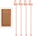 4 Pcs Flamingo Cocktail Stirrers Swizzle Sticks Stainless Steel 7.28" Coffee Stir Sticks with Decor Top for Mixing Cocktail, Hot Cocoa, Creamer, Rose Gold