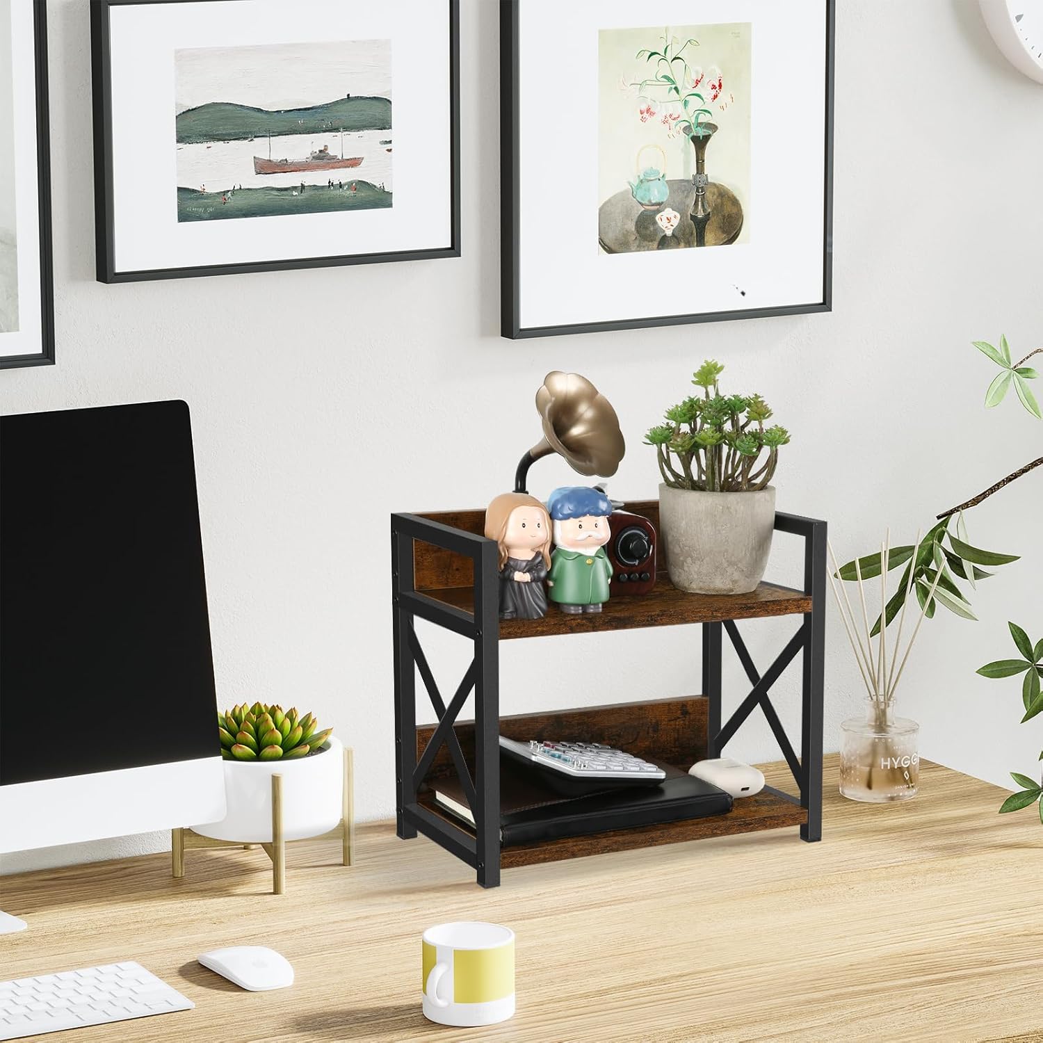 YINMIT Countertop Shelf Organizer,Coffee Bar Accessories,Spice Rack,Coffee Counter Shelf,2 Tier Coffee Organizer Station for Mugs,Cups,Cream,Syrup(Rustic Brown, Small)