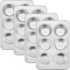 TeamFar Muffin Pan Set of 4, 6 Cup Muffin Tins Pans For Baking, Cupcake Pan Tray Set Stainless Steel for Baking Muffins Cakes Tarts and More, Healthy & Sturdy, Oven & Dishwasher Safe
