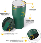 RTIC 30oz Essential Tumbler with Lid, Insulated, Stainless Steel, Metal, Double Wall Vacuum-Insulation, Ceramic Lined, Travel Cup for Iced Coffee, Tea, Hot and Cold Drink, Pine Tree