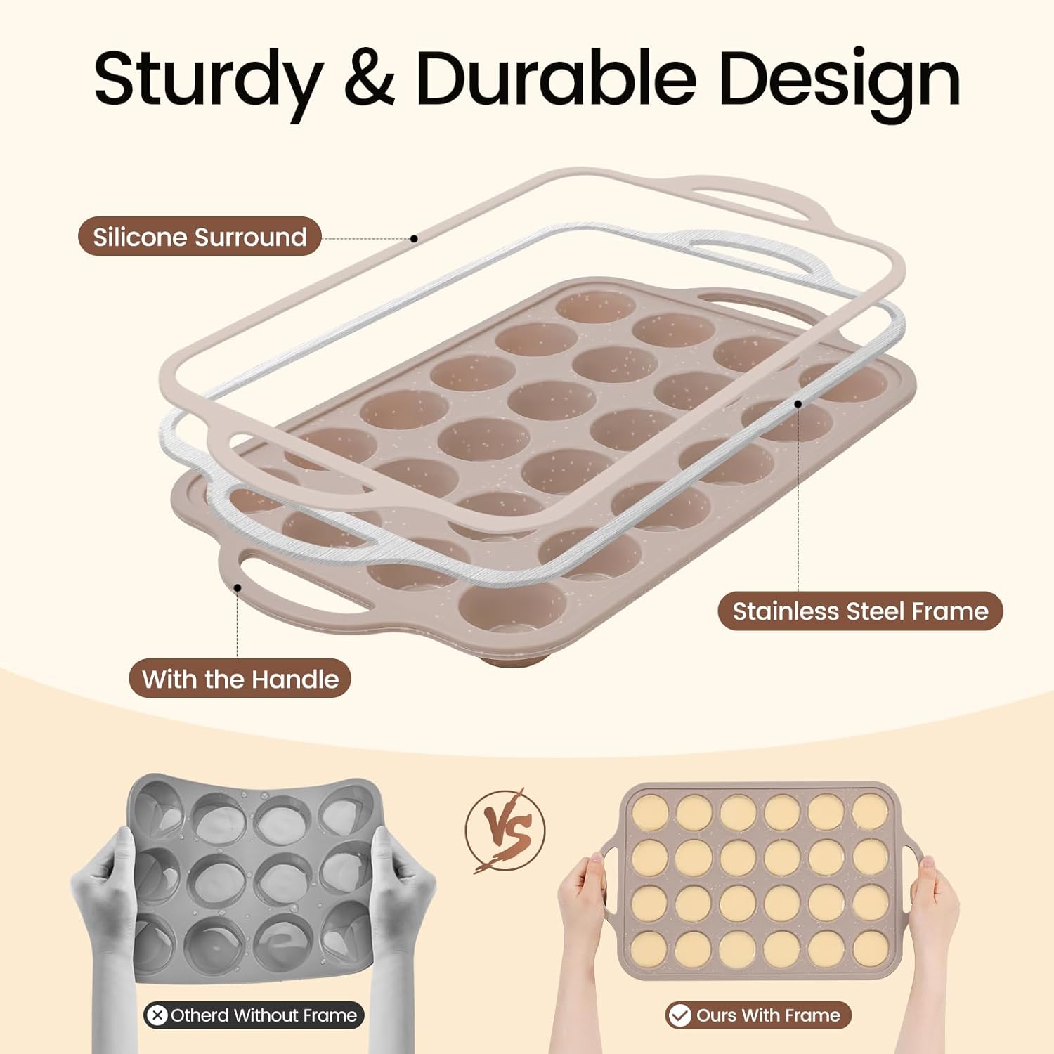 Vinino 2Pack Mini Silicone Muffin Pans for Baking with Metal Reinforced Frame, 24 Cups Mini Size Nonstick Cupcake Pan, BPA Free Oven Dishwasher Safe Baking Mold for Muffins Cupcakes