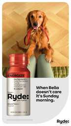 Ryde: Energize Shot | Tropical Flavor | Green Tea Caffeine, Taurine, Ginseng Extract & B Vitamins | 0 Calories, 0 Sugar | 2 FL OZ Shots | Boosts energy* (24 Pack)