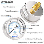 MEANLIN MEASURE 0~15Psi Dry Low Pressure Gauge Stainless Steel 1/8" NPT 2" FACE DIAL Waterproof for Water Oil Air Well Pump Tank Tire Pressure Test Back Mount, with 1/4" NPT and 3/8" NPT Hex Bushing