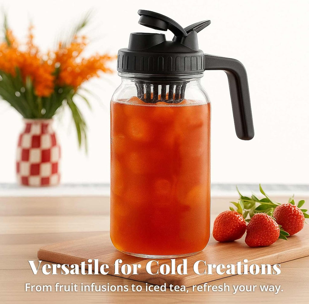 Cold Brew Coffee Maker 64OZ Marson Jars Wide Mouth Glass Picther Spout Lid with Stainless Steel Filter,Leakproof Maker for Iced Tea,Espresso,Lemonade-Black