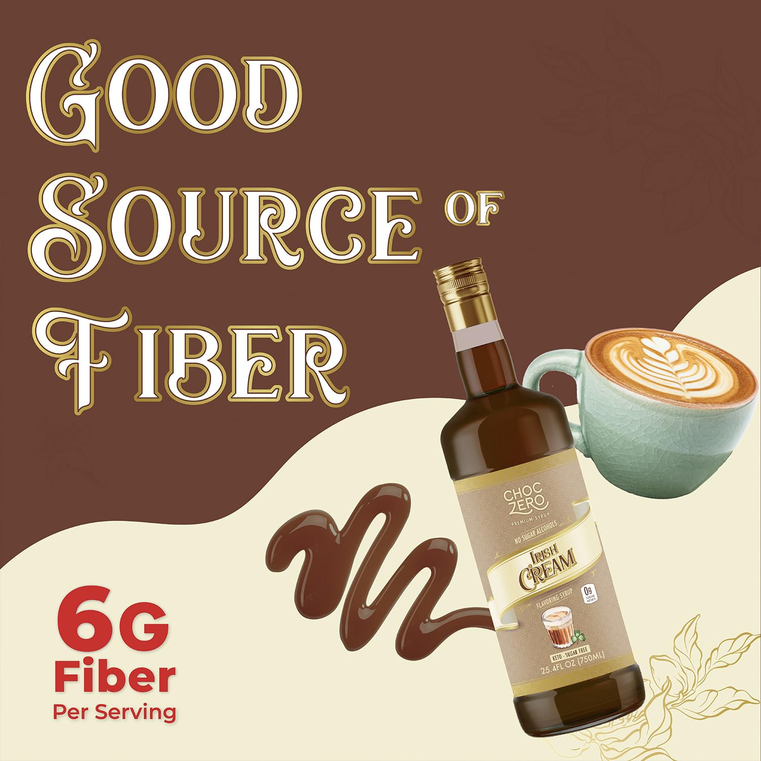 ChocZero Sugar Free Coffee Syrup, Irish Cream Flavor, Simple Syrup Drink Mix, Mudslide Cocktails, Protein Shakes & Baking, Gluten Free, All Natural, 25.4 Ounces (Pack of 1)