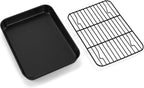 P&P CHEF Baking Oven Sheet Pan with Rack for Cookie, Nonstick Oven Tray and Cooling Rack for Baking & Roasting, Easy Clean, Black, 9.3 x 7 Inch