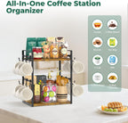 EsLuker.ly 2 Tier Coffee Mug Holder Station Bar Organize Countertop, Mug Cup Tree Rack for Kitchen Office, Storage Shelf with 12 Removable Hooks, Creat Stylish Coffee Corner