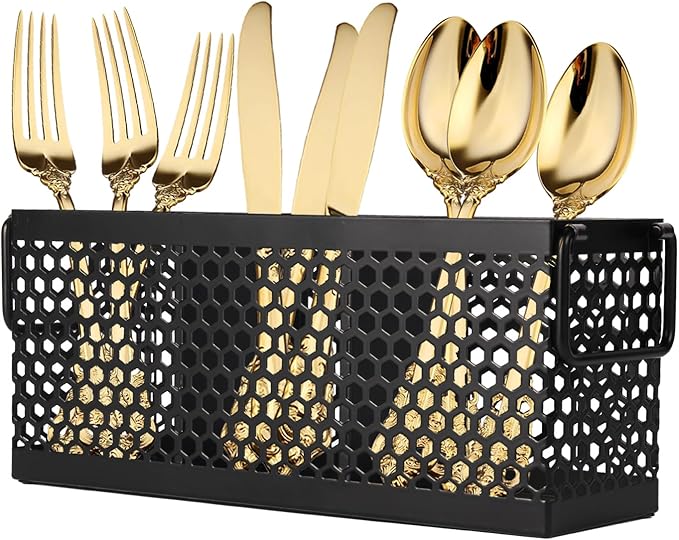 Kitchen Utensil Holder with 3Compartments Metal Mesh Silverware Caddy Organizer with Sturdy iron Base for Kitchen Countertop，White Cooking Utensil Crock