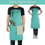 5 Pack Kitchen Apron, Work Apron, Canvas, Multiple Pockets, Gardening, Painting, BBQ, Artist, Carpenter, Sizes M to XXL, Ice Blue