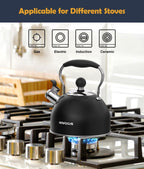 Tea Kettle, 2 Quart Stainless Steel Whistling Tea Kettle, Stovetop Whistling Teakettle Tea Pots for Stove Top with Ergonomic Folding Handle, Small Teapot, Water boiler for Tea, Coffee (Black)