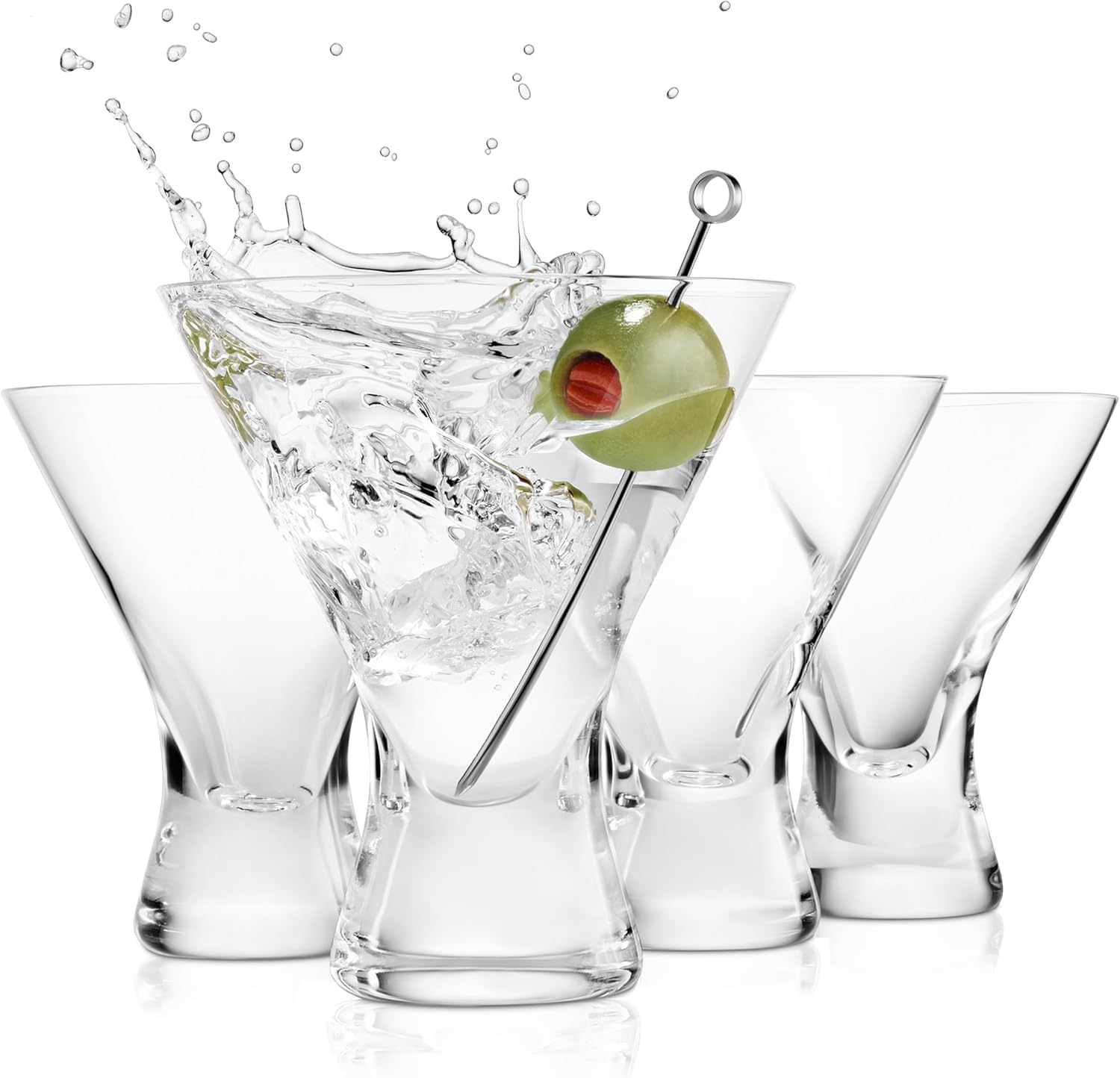 BENETI Martini Glasses Set of 4 | Made in Europe | 8oz Clear Stemless Cocktail Bar Drinking Glassware Set for Parties (4 Pack)