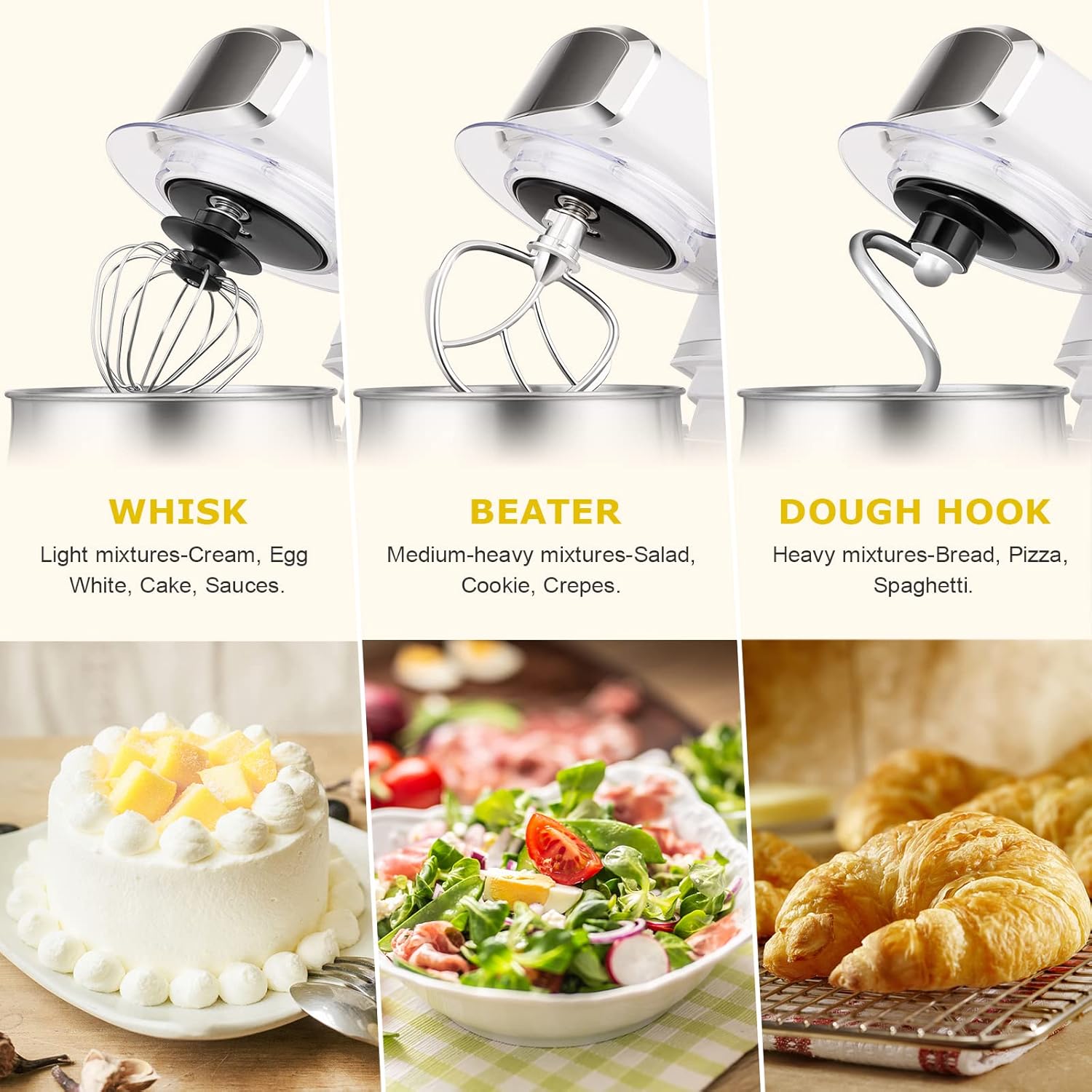 Kitchen in the box Stand Mixer,3.2Qt Mini Electric Food Mixer,6 Speeds Portable Lightweight Kitchen Mixer for Daily Use with Egg Whisk,Dough Hook,Flat Beater (White)