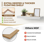 24x8x1.6 inch Floating Shelves Set of 2 – Solid Wood Rustic White Wall Mounted Shelf for Kitchen, Bathroom, Living Room