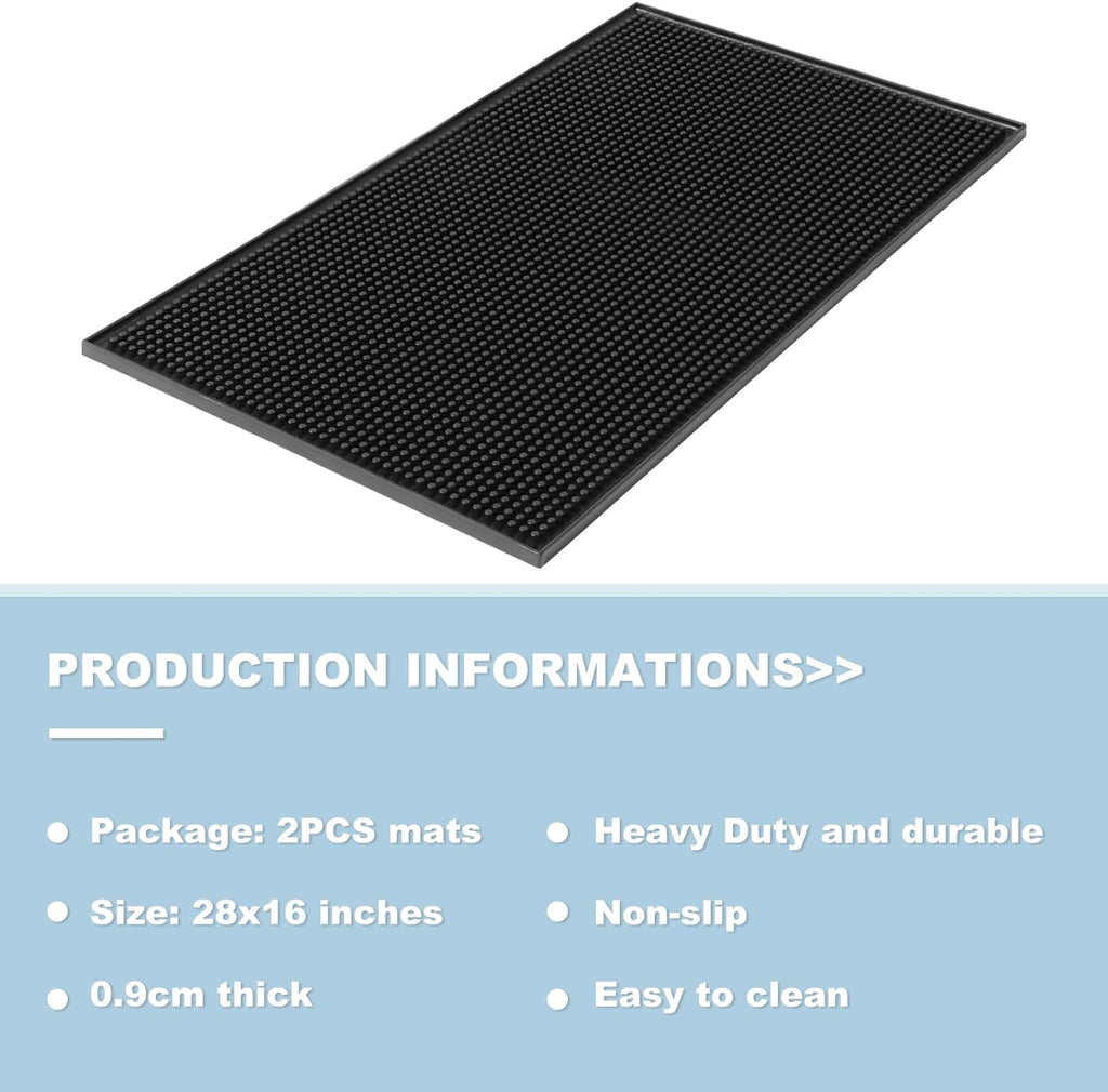 Extra Large (28 inch by 16 inch) Thick Rubber Service Bar Mat for Home Kitchen Counter Mat, Bartender Bar Mat, Dish Drying Mat, 2 Packs Black